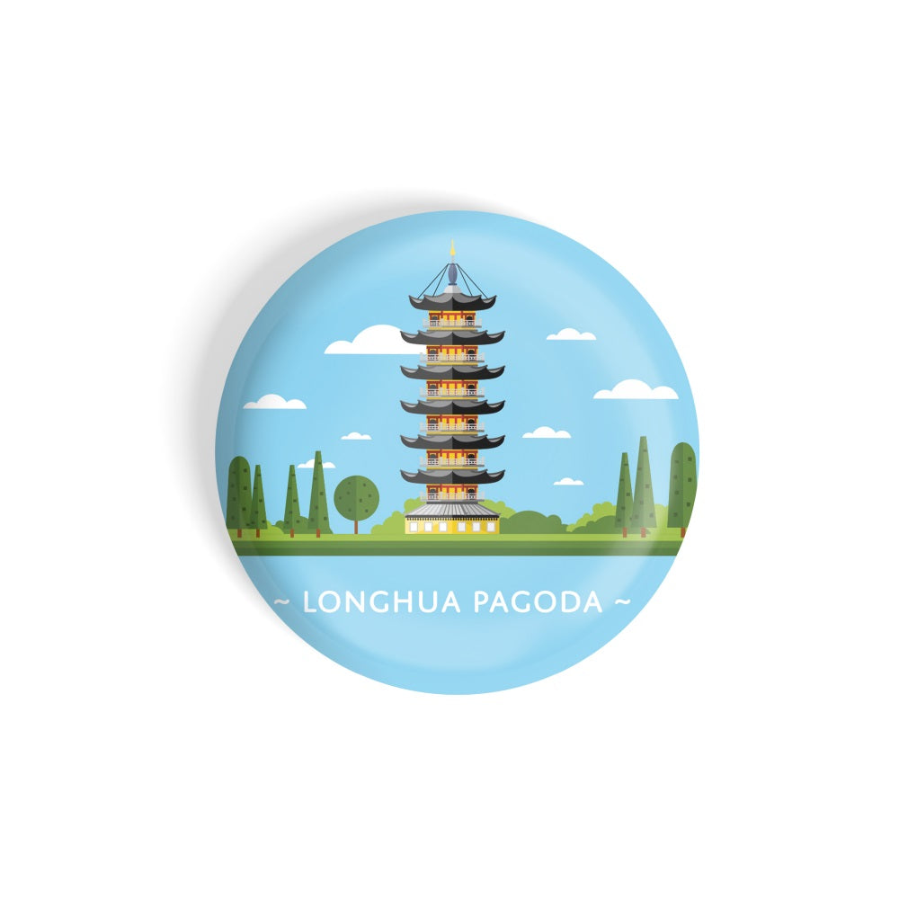 dhcrafts Round Fridge Magnet Blue Color Monuments Longhua Pagoda Glossy Finish Design Pack of 1 (75 mm)